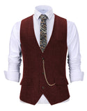 Riolio  V Neck Style Men's Suits Vest Herringbone Wool Classical Causal Slim Fit Men's Waistcoat With Pocket For Wedding Groomesmen
