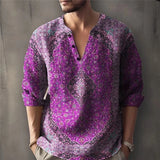 Riolio  Spring Autumn New Men 3D Vintage Print Shirts Long Sleeve Button O-Neck Loose Pullover Tops Fashion Man Tees Shirts Tops 6XL