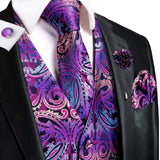 Riolio High Quality Silk Mens Vests Champagne Paisley Waistcoat Neck Tie Hanky Cufflinks Brooch Set for Men Suit Wedding Office