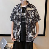 Riolio  Business Casual Fashion Handsome Shirts Streetwear Turn-down Collar Solid Office Button Printing Short Sleeve Men's Clothing