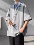 Riolio  New Fake Two-piece Shirt Collar Short-sleeved T-shirt Men's Summer American Loose Versatile Pullover