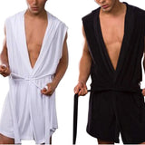 Riolio 2Men’s Summer Milk Silk Bathrobe Hooded Sleeveless Bathrobe Pajamas Slimming Medium And Long Fitting Household Clothing