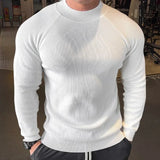 Riolio New American Style Men Basic Sweater Fashion Fitness Knit Solid Color Long Sleeve Pullover Casual O Neck Retro Splicing Knitwear