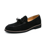 Riolio  Spring Luxury Brand Suede Men's Tassel Design Loafers Slip-on Handmade High Quality Nubuck Leather Shoes Pointed Toe Thick Sole