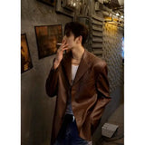 Riolio American Leather Jacket Retro Outfit Handsome High-end Men's Niche Shoulder Pad Suit Black PU Leather Jacket Chic Streetwear