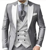 Riolio  Elegant Blue Men's 3-Piece Slim Fit Suit Set Tuxedo One-Button Blazer Vest Pant Party Outfit Wedding Dress Men Prom Suits