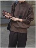 Riolio New Korean Fashion Men Sweater Light Luxury Trendy Turtleneck Knit Solid Color Pullover Leisure Retro Long Sleeve Basic Knitwear