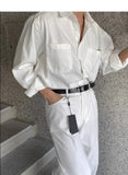 Riolio New Men Luxury Korean Style Shirts Casual Long Sleeve Drapped Solid Color Button-down Cardigan Fashion Business Leisure Blouse