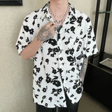 Riolio  Retro Wind Flower Loose Handsome Casual Short -sleeved Shirt Men