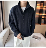 Riolio New Korean Style Jacquard Men Cardigan Jackets Fashion Luxury Knitted Button-down  Long Sleeve Sweater Coat Winter Warm Knitwear