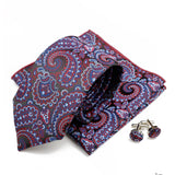 Riolio  New Men's Polyester Tie Pocket Square Cufflink Set Green Wine Red Brown Paisley Flower Necktie Business Party Accessories Gifts