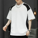 Riolio  Contrasted Color Splicing Short-sleeved T-shirt Men's Summer Two-piece Casual Loose Round Neck Pullover