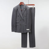 Riolio  Men's Slim Fit Two Piece Suit Hot Sale Of The Season New Style Double Breasted British Stripe Korean Version Casual Fashion P...