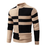 Riolio winter fits men New Men's Black and White Striped Turtleneck Sweater Fashion Long Sleeve Knitted Sheep Wool Sweater