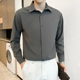 Riolio  Man Turn-down Collar Loose Straight Solid Button Temperament Office Lady Fashion Casual Korean Shirts Classic Men's Clothing