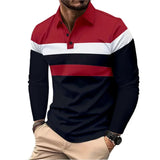 Riolio New Mens Long Sleeve Button Polo Shirts Lapel Breathable Shirts Basic Large Streetwear Autumn Business Splice T Shirts for Men