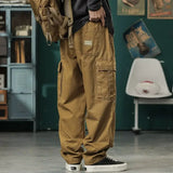Riolio  American Retro Trendy Functional Work Pants Men Autumn Loose Wide-leg Casual Japanese Outdoor Camping Trousers