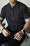 Riolio New Fashion American Style Men T-shirt Light Luxury Knitted Henry Collar Tees Casual Solid Color Short Sleeve Breathable Tops