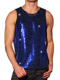Riolio  Men's Sparkly Sequin Tank Top Sleeveless U-Neck Glitter Vest for Nightclub Party Stage Performance
