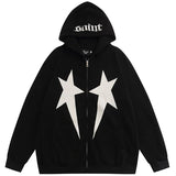 Riolio Five Pointed Star Print Oversized Zip Up Hoodie Sweatshirt  Autumn Winter Streetwear Long Sleeve Cotton Hoodies Jackets