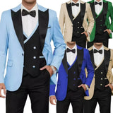 Riolio  Men's Luxury 3-Piece Tuxedo Suit Set with Peak Lapel Blazer Vest And Pants for Business Party Wedding Prom