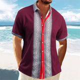 Riolio  Men s Vintage Style Collared Shirts Retro Floral Print Short Sleeve Button Down Loose Fit Patchwork Tops for Summer
