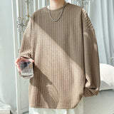 Riolio Spring Long Sleeved T-shirt Men White Casual T Shirt Men Streetwear Korean Loose Pleated T Shirt Mens Top Large Size M-5XL