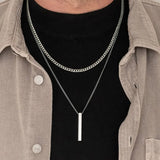 Riolio Men 3D Vertical Necklace Geometry Stainless Steel Cuban Necklace Temperament Cool Vertical Pendant Necklace