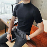 Riolio  Spring Autumn New Short Sleeve Knitted T-shirts For Men Solid Color Slim Fit Tee Fashion Commuter Korean Tops Male Clothes