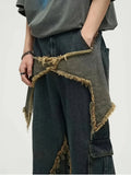 Riolio  American Retro Star Jeans for Men and Women, Autumn Niche Design Star High Street Straight Loose Wide-Leg Pants