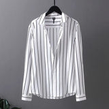 Riolio  Men Vertical Stripe Long Sleeve Shirt Wrinkle Resistant Ice Silk Korean Luxury Casual Loose Dress Shirts