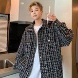 Riolio  Tweed Jacket Men coat 2025 Autumn new Checkered Lapel Collar Single Breasted Coat Fashion Slim Fit Trendy Youth Outerwear Blazer