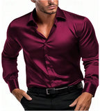 Riolio Spring and Autumn New Silk Fabric Fashion Men's Long-sleeved Men's Business Casual Shirt Long-sleeved Shirt