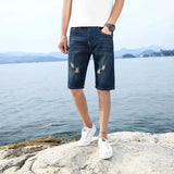 Riolio 28-40 New Summer Men's Personalized Washable Perforated Denim Pants Large Casual Middle Pants