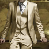 Riolio  Silver Grey Men's clothing Satin Simple Men's Suits Balzer Luxury Male Clothing Skinny Wedding Outfits 3 Piece Jacket Pants Vest
