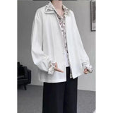 Riolio  Men's Oversized Shirt with Floral Print Contrast Collar