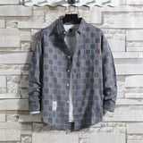 Riolio  Plaid Male Top with Pocket Long Sleeve Men's Shirt and Blouse Designer Slim Fit Casual Cheap Brand Button Fashion