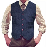 Riolio  Men Vest Dark Green Tweed Slim Casual Business Waistcoat For Wedding Party Banquet Work Prom Set Men Suit