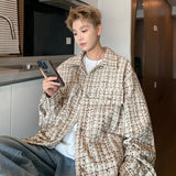 Riolio  Tweed Jacket Men coat 2025 Autumn new Checkered Lapel Collar Single Breasted Coat Fashion Slim Fit Trendy Youth Outerwear Blazer