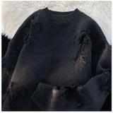 Riolio Y2k Streetwear Sweater Men New Retro Hole Fringed Sweater Loose Versatile Knitwear Pullovers Long Sleeve Jumpers Clothing