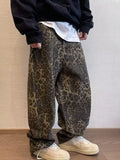 Riolio Tan Leopard Jeans Men Denim Pants Male Oversize Wide Leg Trousers Streetwear Hip Hop Vintage Clothes Loose Casual