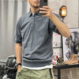 Riolio  American Retro Solid Color Summer Short-sleeved Polo Shirt Lapel T-shirt Men Pure Cotton Half-sleeved Top