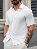 Riolio Solid Color Lapel Short Sleeve Black and White Shirt for Men