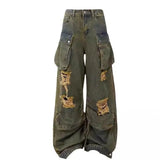 Riolio  Men and women high street hip-hop personality straight tube washed workwear jeans for couples loose retro casual pants y2k