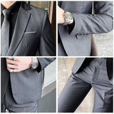 Boutique Solid Color Men's Casual Office Business Suit Three and Two Piece Set Groom Wedding Dress Blazer Waistcoat Trousers