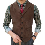 Riolio  Men's Vintage Corduroy Waistcoat Single Breasted Notch Lapel Vest for Business Wedding Party