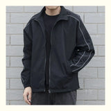 Riolio Jackets Men Autumn Pockets Casual Patchwork Loose Windbreaker Stripe Zipper Stand Collar Waterproof Outdoor Sports Bomber Jacket
