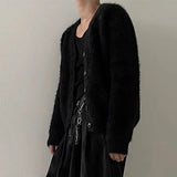 Riolio Men's Knitted Luxury Button Cardigan Sweatercoat Casual Long Sleeve V Neck Solid Color Vintage Korean Autumn Clothing