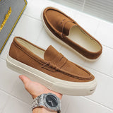 Riolio  Men's Vulcanized Shoes: Niche, Light Luxury, Solid Color, Retro Style, Flat Heel, Split-on, Lazy Soft-soled Casual Walking Shoes