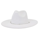 Riolio  Chain Decor Fedora Hat for Women Men Wide Brim Peach Heart Top Felted Hat Jazz Cap Winter Autumn Panama Khaki Luxury Hat Chapeau